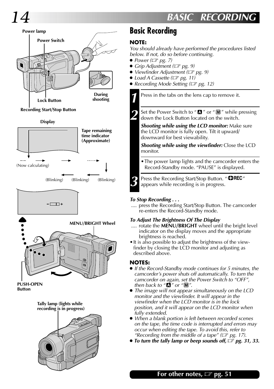 Basic recording | JVC GR-DVL315 User Manual | Page 14 / 68