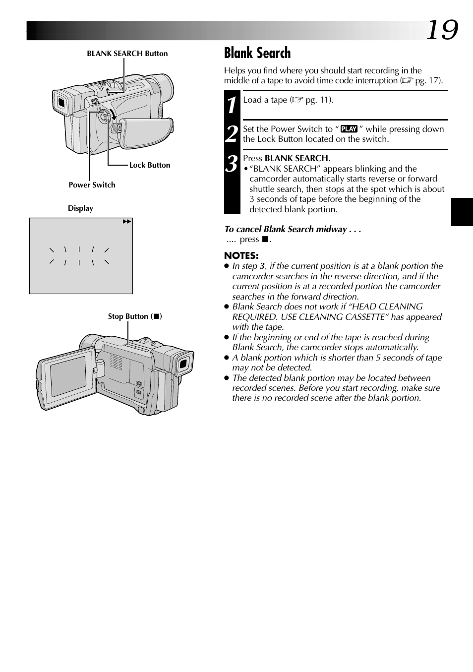 Blank search | JVC GR-DVL315 User Manual | Page 19 / 68