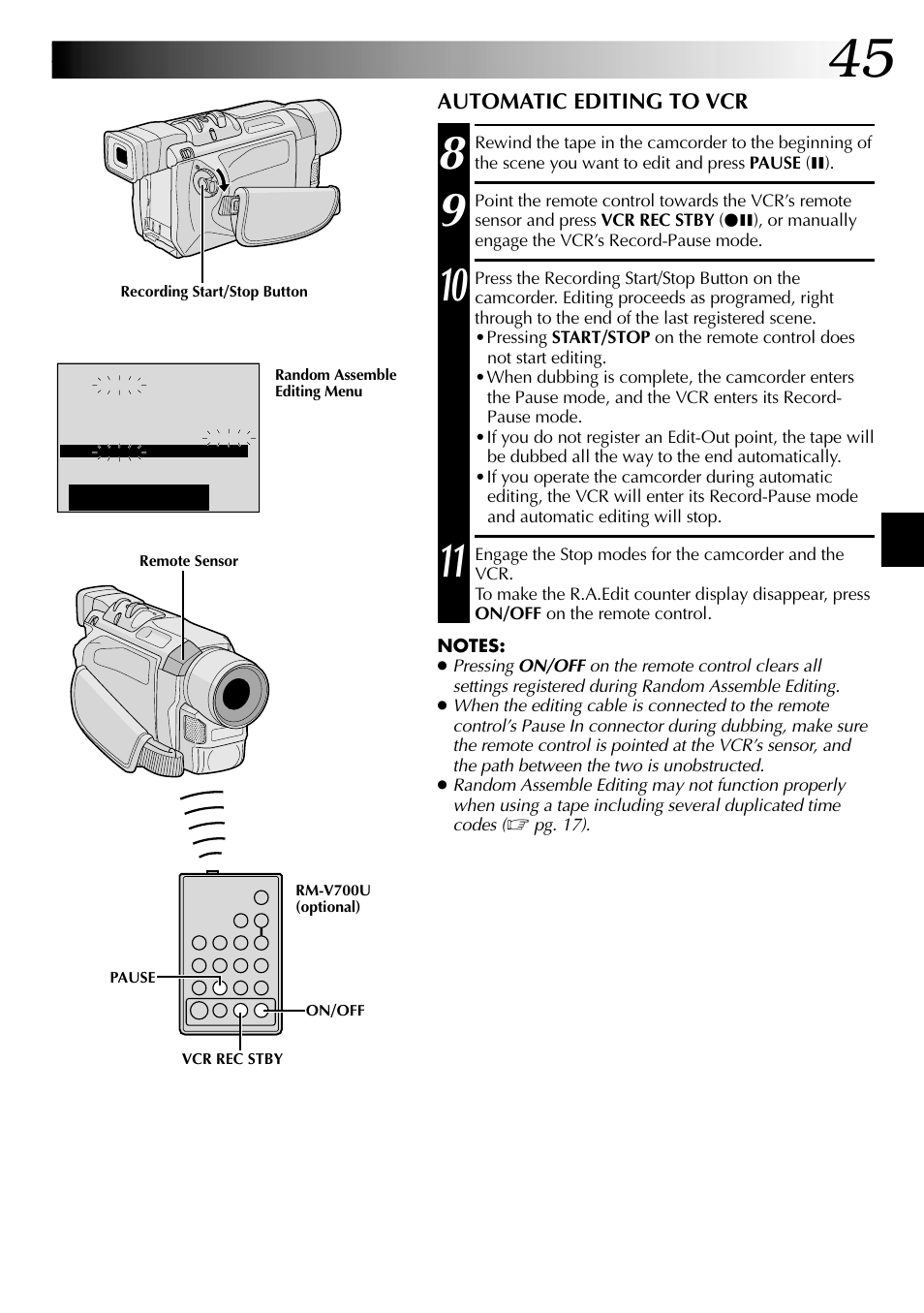 Automatic editing to vcr | JVC GR-DVL315 User Manual | Page 45 / 68