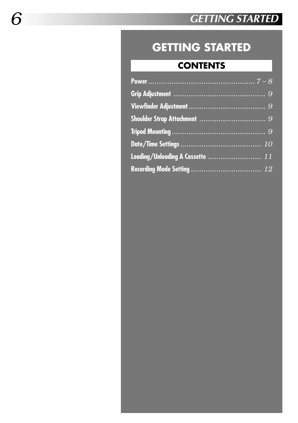 Getting started | JVC GR-DVL315 User Manual | Page 6 / 68