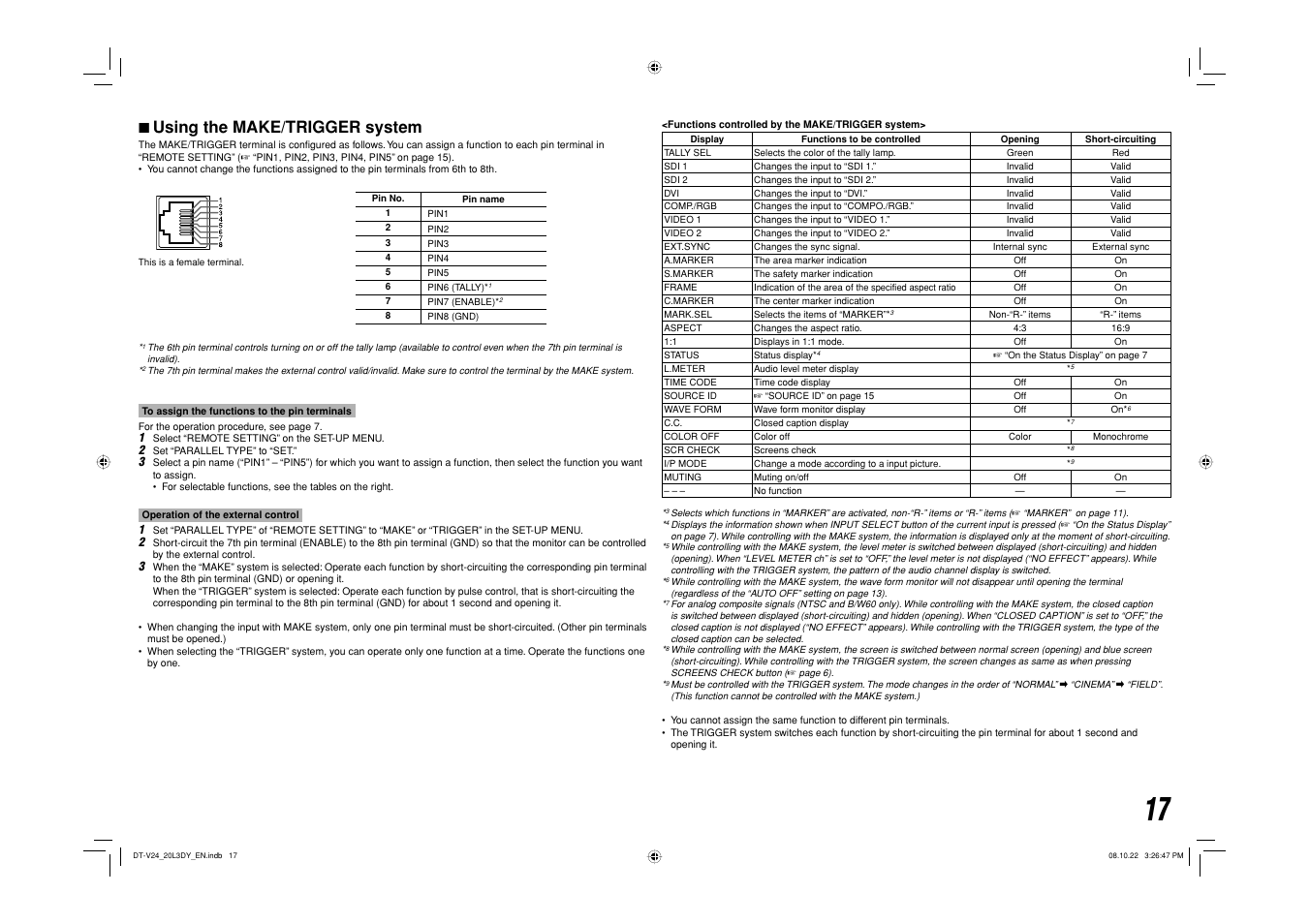 Using the make/trigger system, 7 using the make/trigger system | JVC DT-V24L3DY User Manual | Page 17 / 24