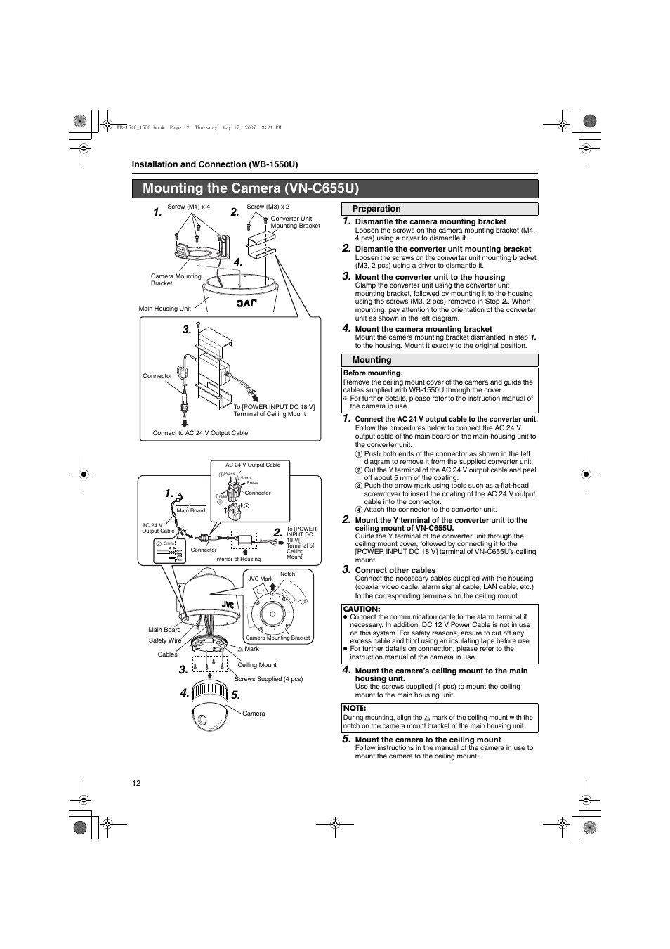 Mounting the camera (vn-c655u), Vn-c655u | JVC WB-1540U User Manual | Page 12 / 16