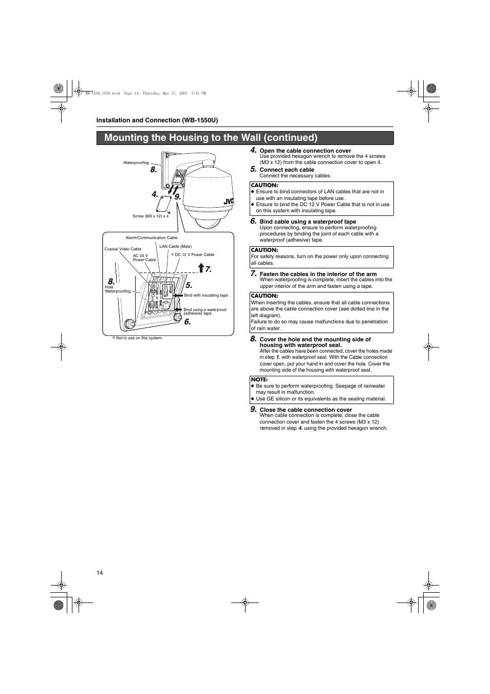 Mounting the housing to the wall (continued) | JVC WB-1540U User Manual | Page 14 / 16