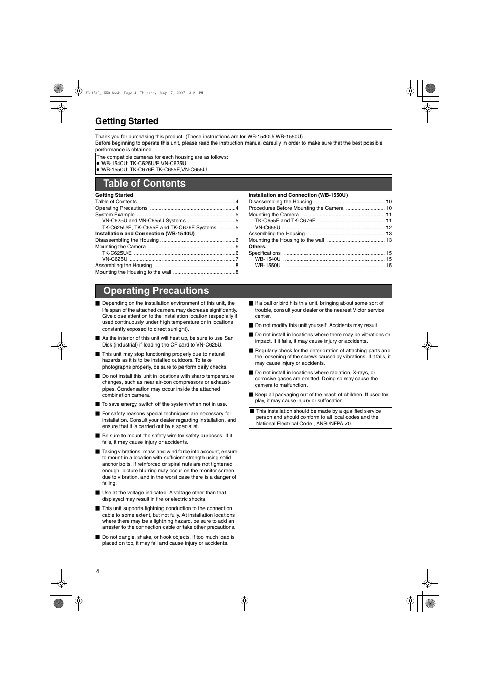 JVC WB-1540U User Manual | Page 4 / 16