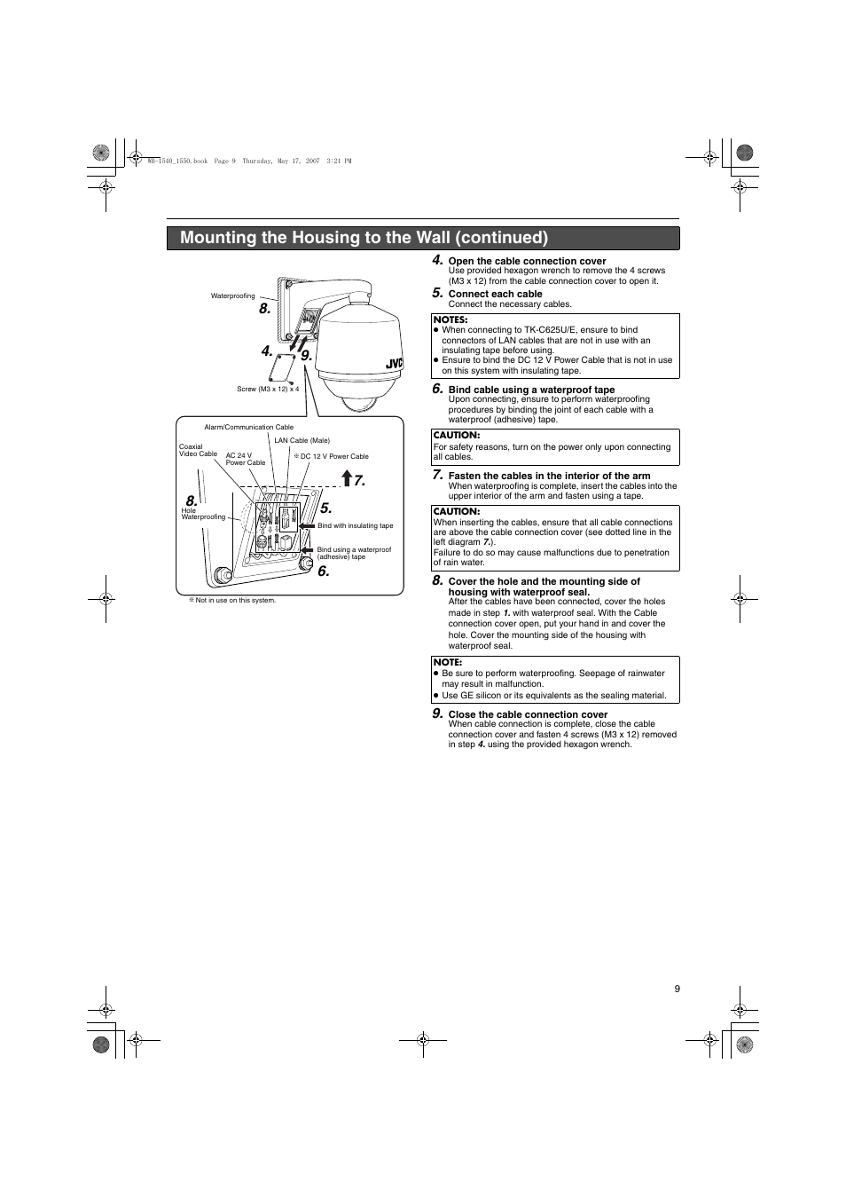 Mounting the housing to the wall (continued) | JVC WB-1540U User Manual | Page 9 / 16