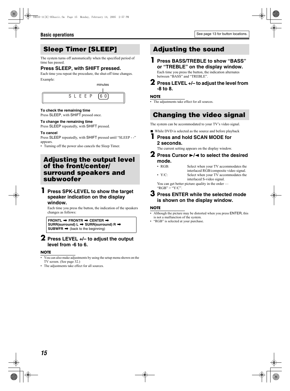 Adjusting the sound changing the video signal | JVC SP-THS11F User Manual | Page 18 / 43
