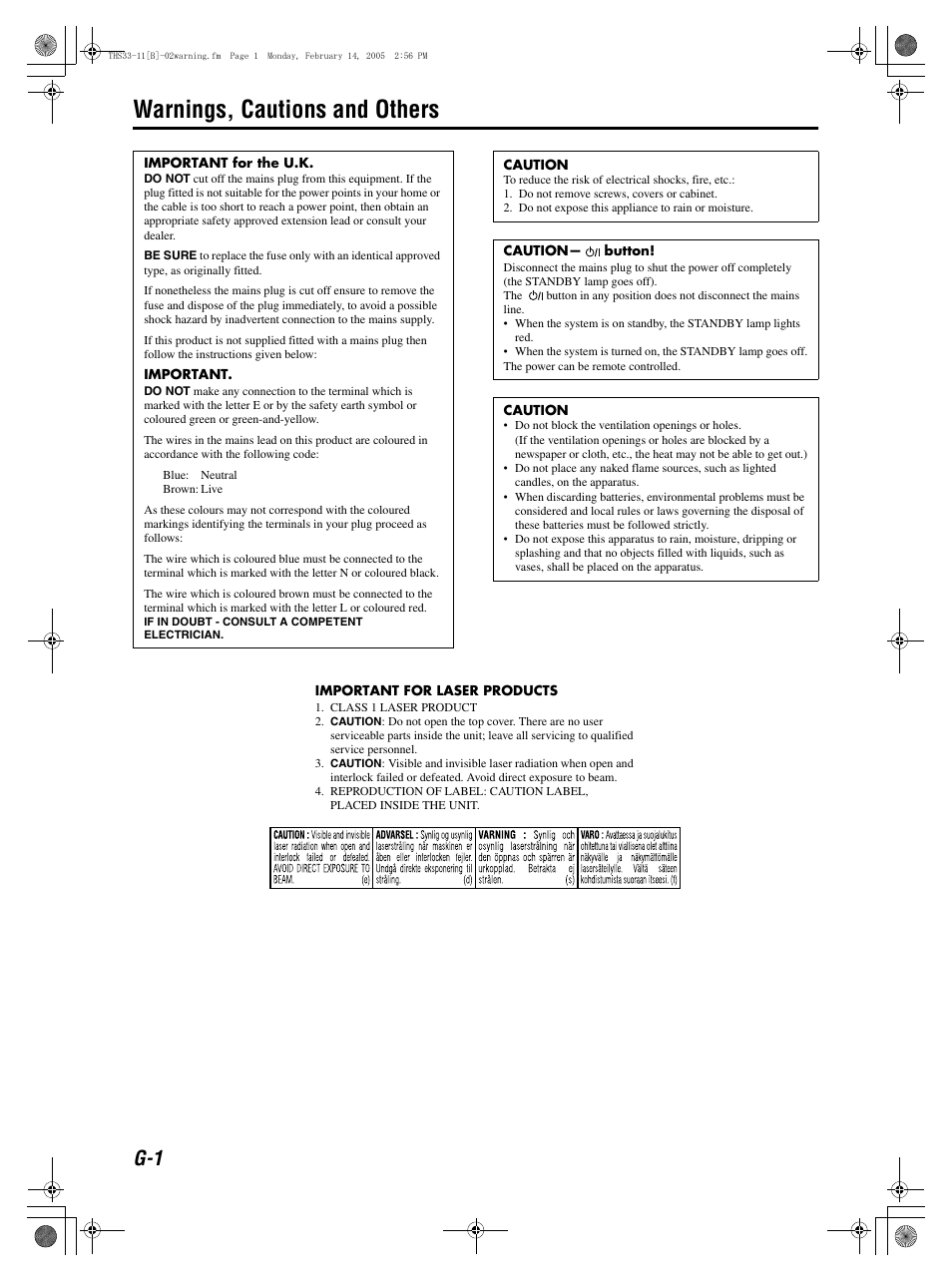 Warnings, cautions and others | JVC SP-THS11F User Manual | Page 2 / 43