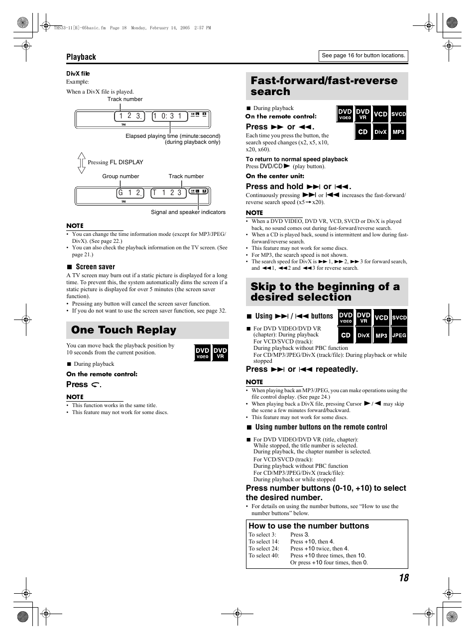 One touch replay | JVC SP-THS11F User Manual | Page 21 / 43