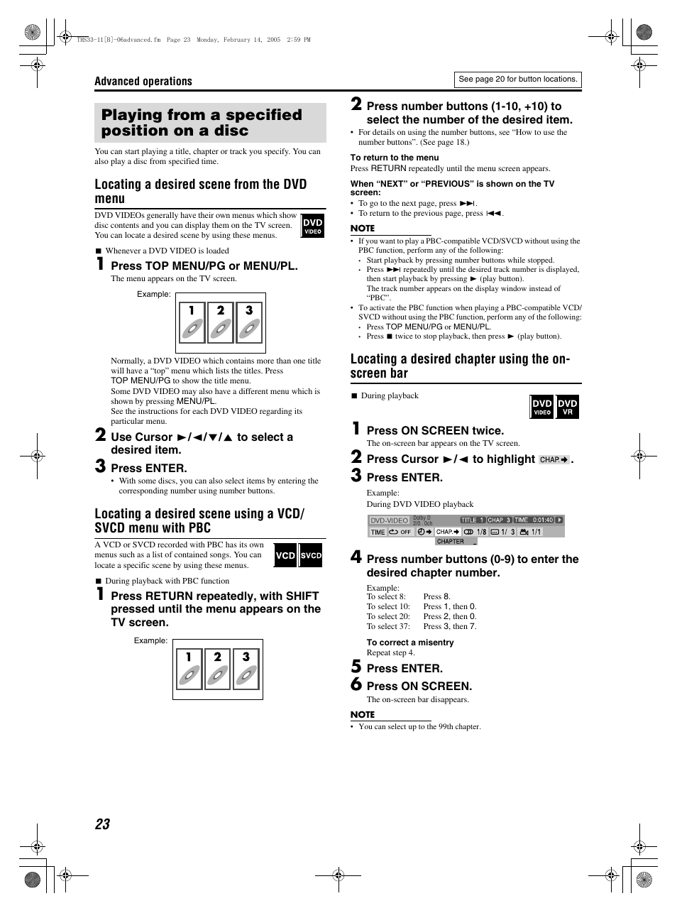 Playing from a specified position on a disc, Locating a desired scene from the dvd menu | JVC SP-THS11F User Manual | Page 26 / 43