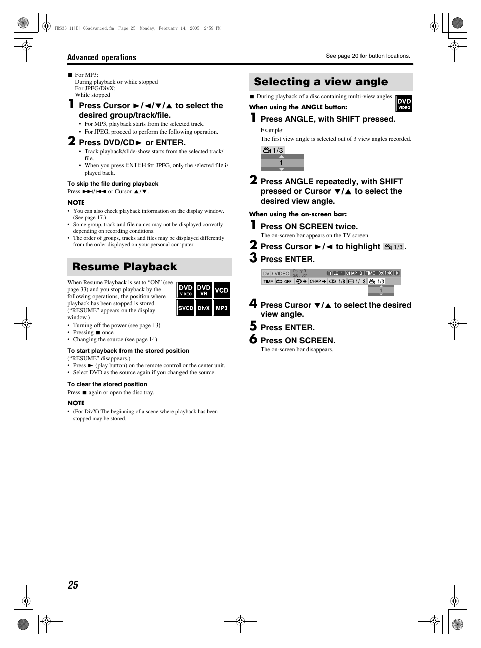Resume playback selecting a view angle | JVC SP-THS11F User Manual | Page 28 / 43