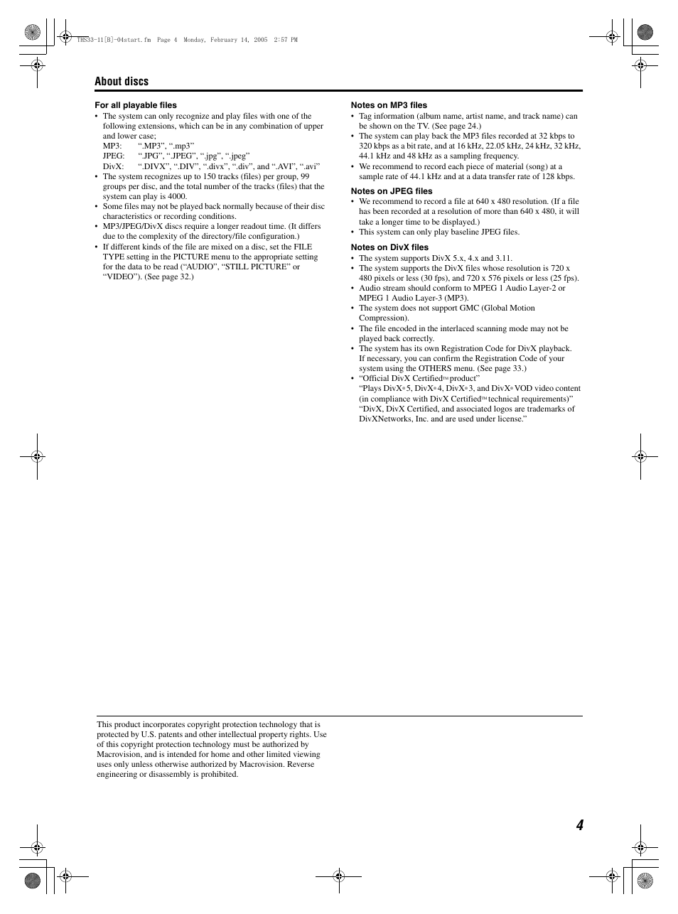 About discs | JVC SP-THS11F User Manual | Page 7 / 43