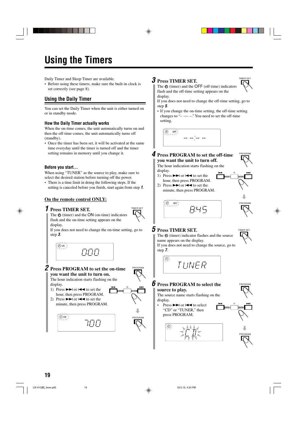 Using the timers | JVC CA-UXH10 User Manual | Page 22 / 26