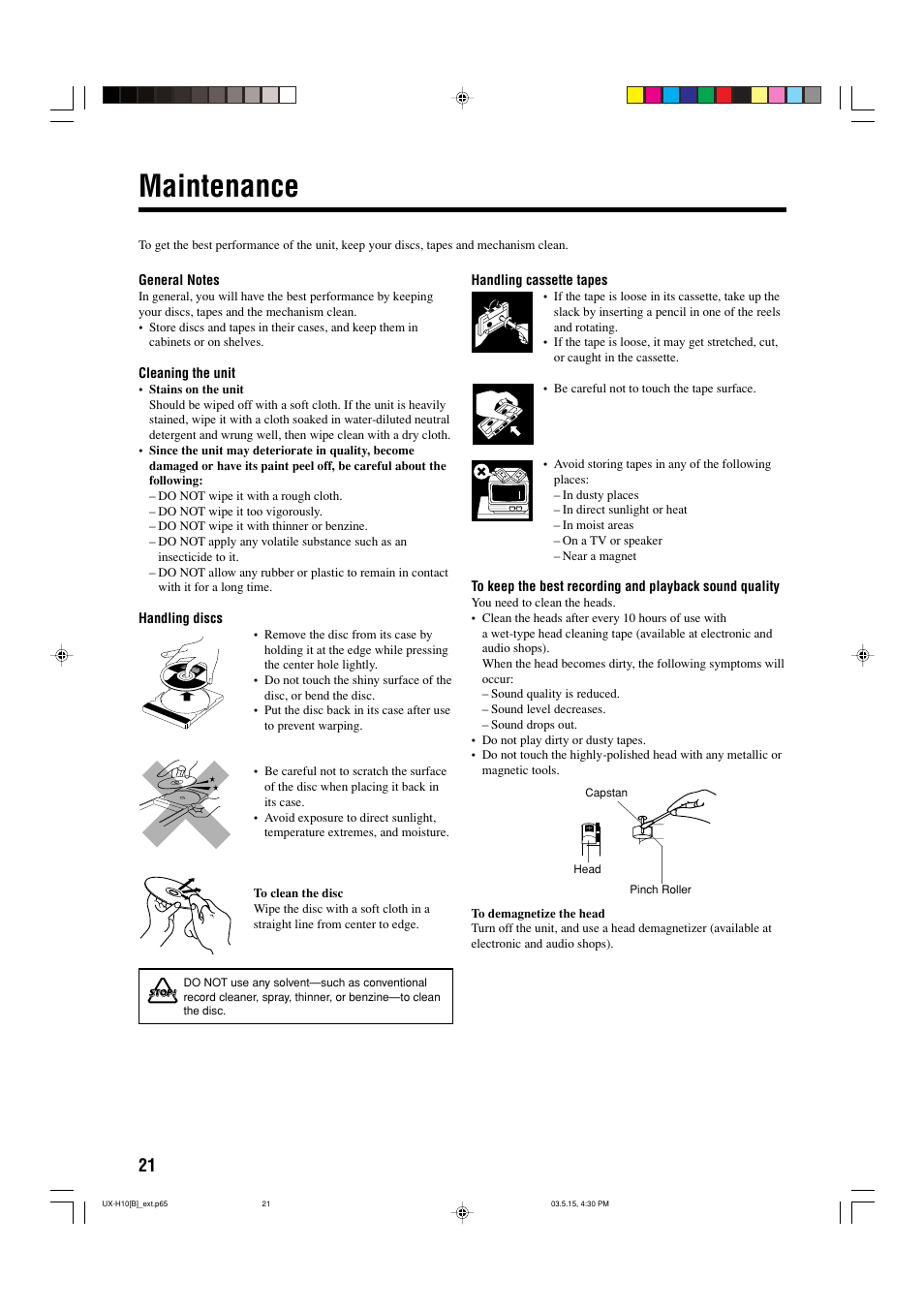 Maintenance | JVC CA-UXH10 User Manual | Page 24 / 26
