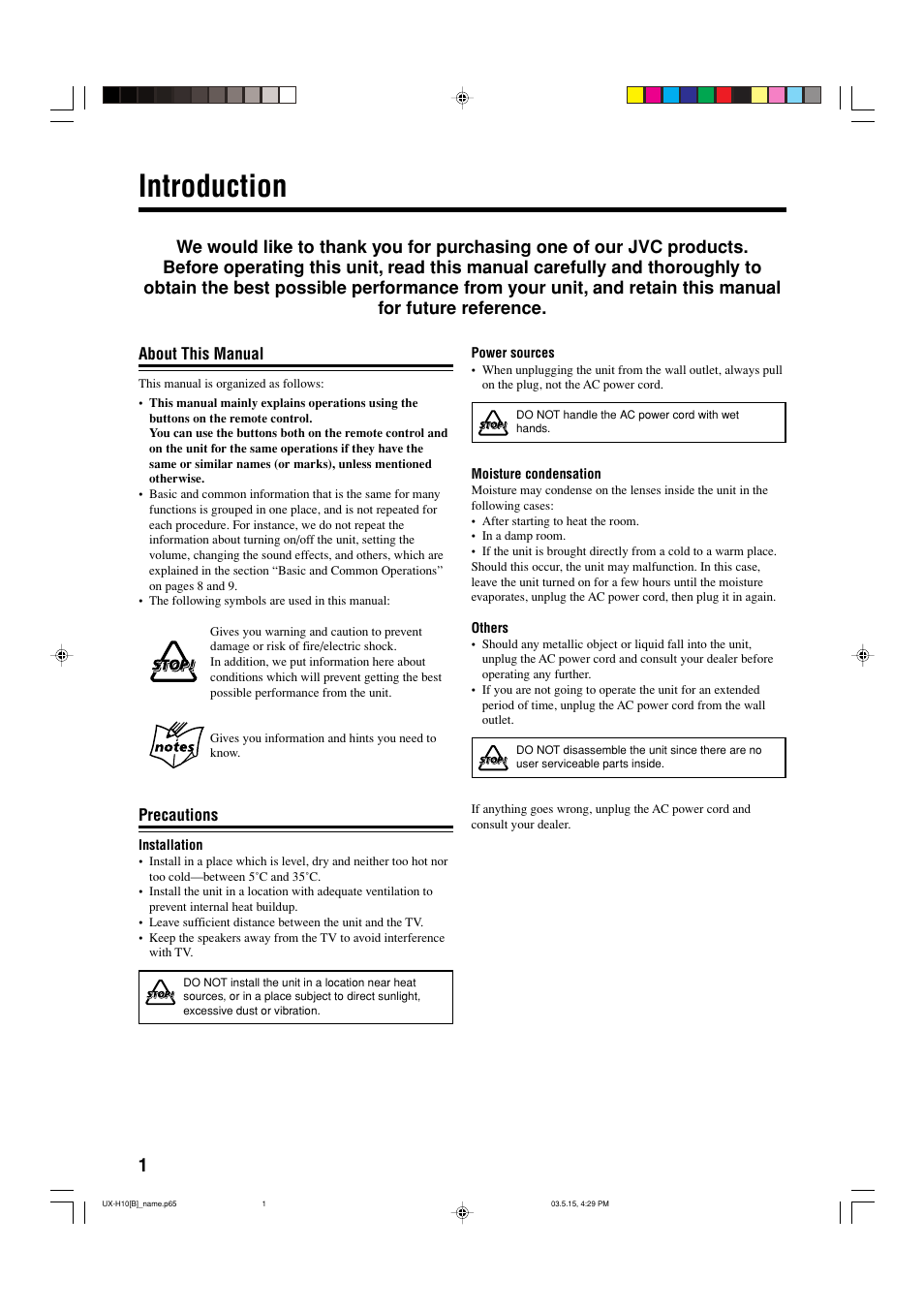 Introduction | JVC CA-UXH10 User Manual | Page 4 / 26