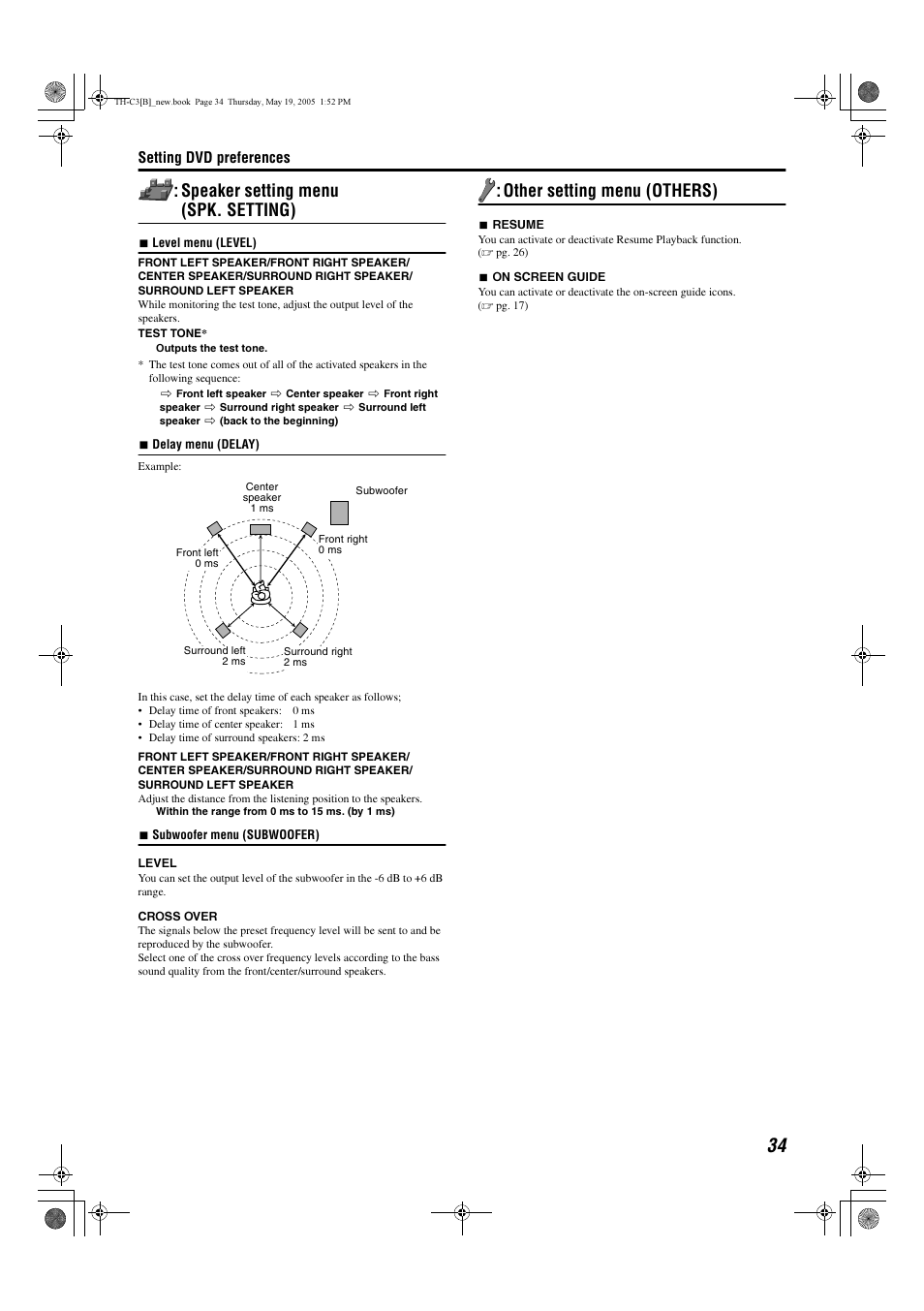 Speaker setting menu (spk. setting), Other setting menu (others) | JVC SP-PWC3 User Manual | Page 37 / 44