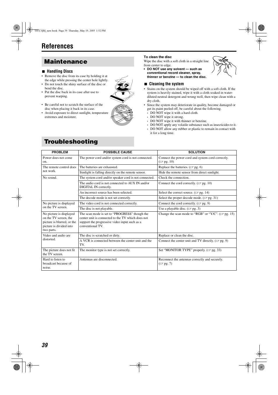 References, Maintenance troubleshooting | JVC SP-PWC3 User Manual | Page 42 / 44