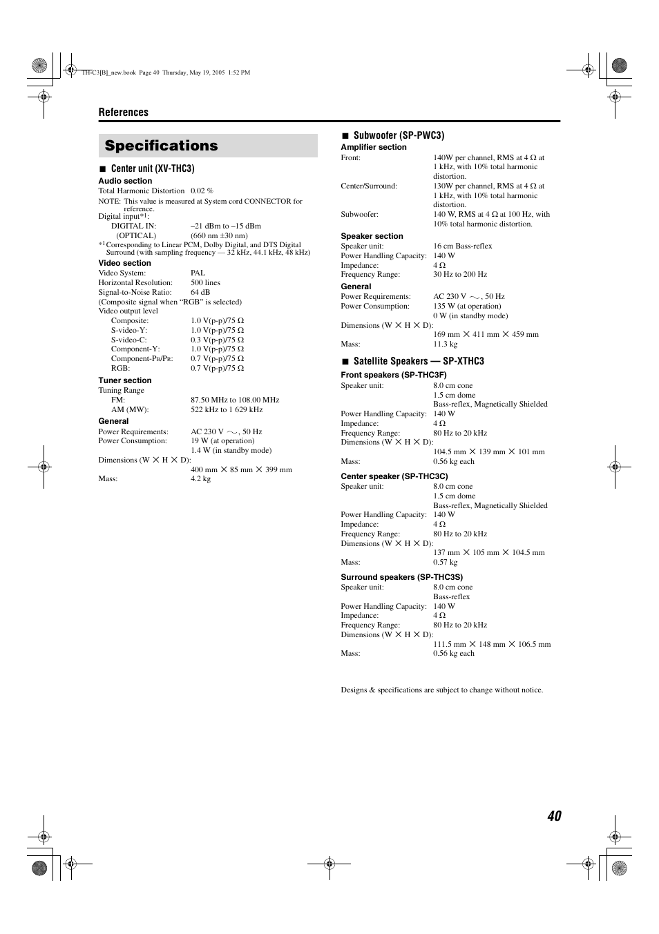 Specifications, References | JVC SP-PWC3 User Manual | Page 43 / 44