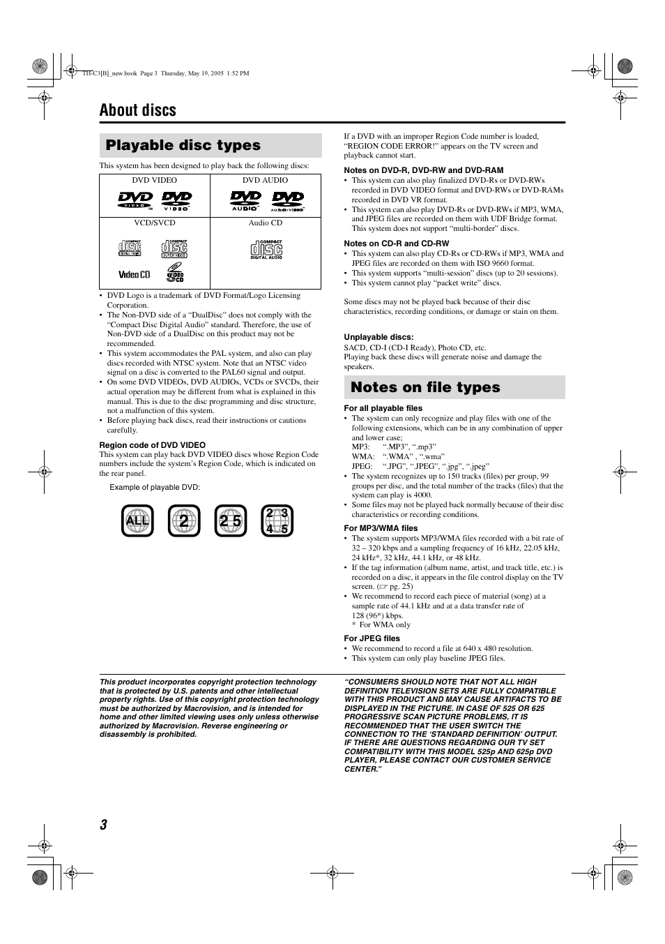 About discs, Playable disc types | JVC SP-PWC3 User Manual | Page 6 / 44