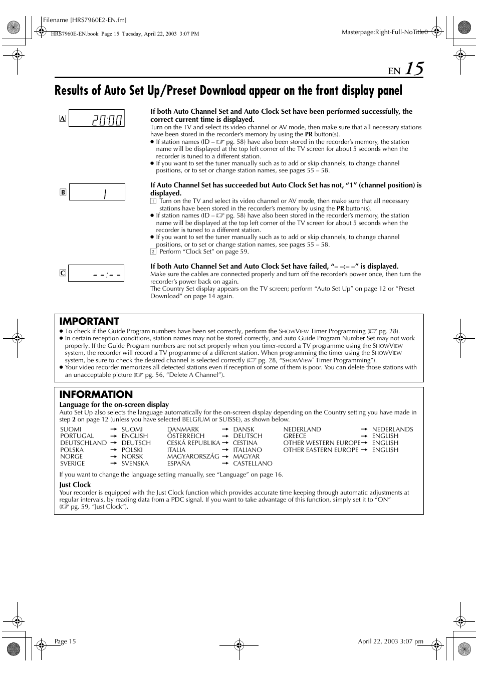 Important, Information | JVC HR-S7960E User Manual | Page 15 / 68