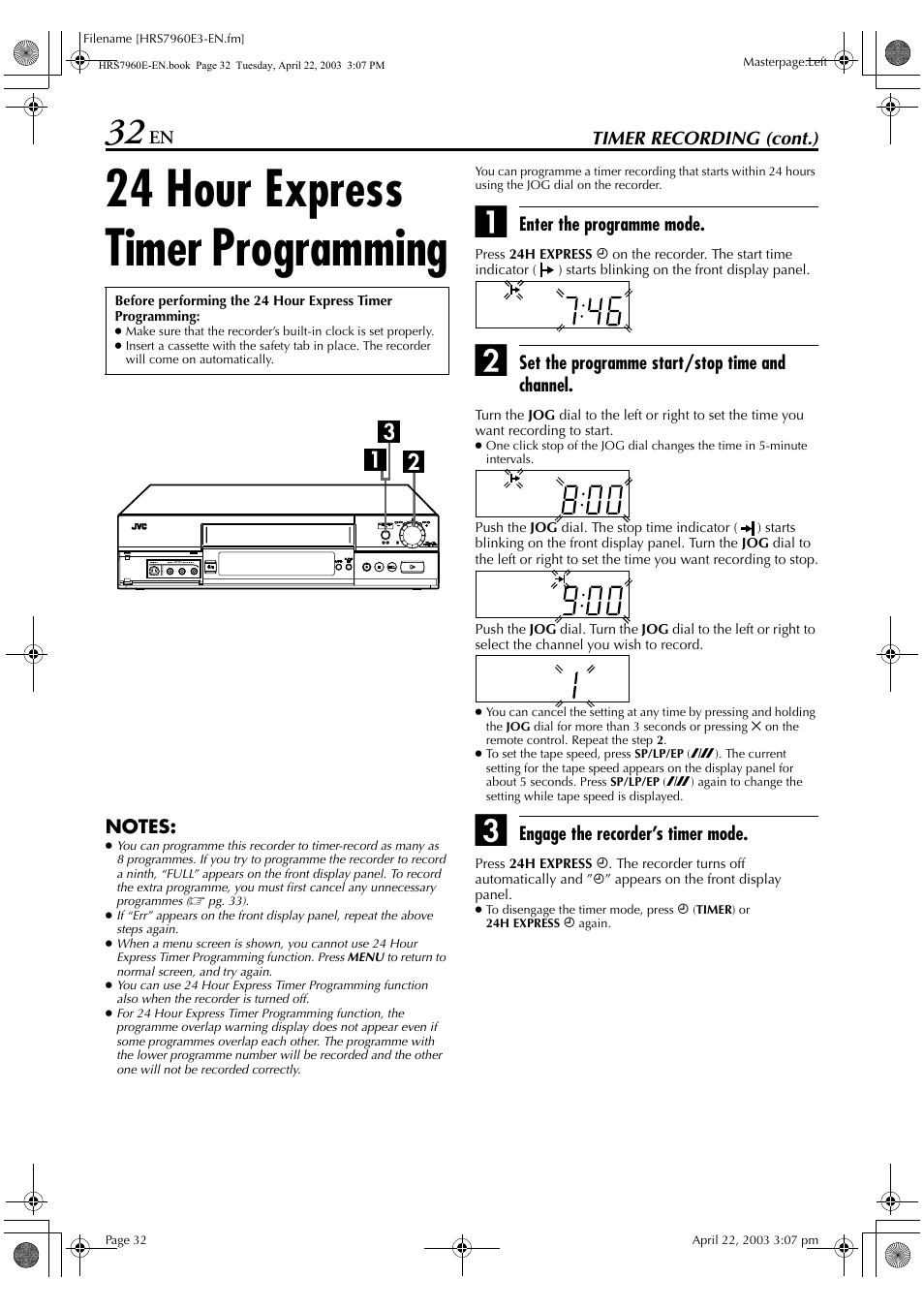 24 hour express timer programming | JVC HR-S7960E User Manual | Page 32 / 68