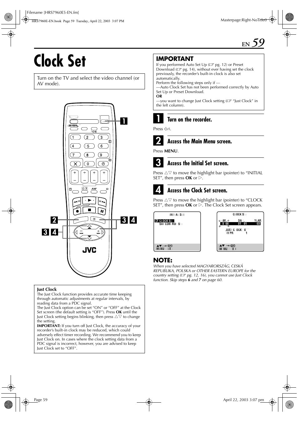 Clock set | JVC HR-S7960E User Manual | Page 59 / 68