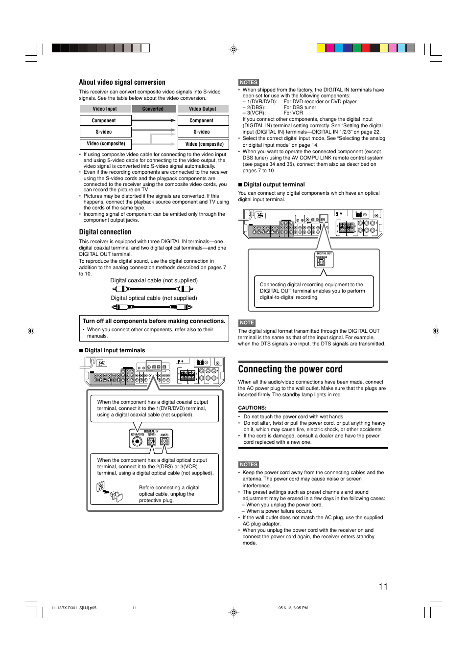 Connecting the power cord, Digital connection, About video signal conversion | JVC LVT1321-010C User Manual | Page 13 / 45