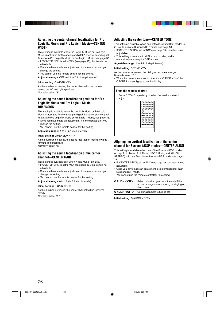 Adjusting the center tone—center tone | JVC LVT1321-010C User Manual | Page 28 / 45