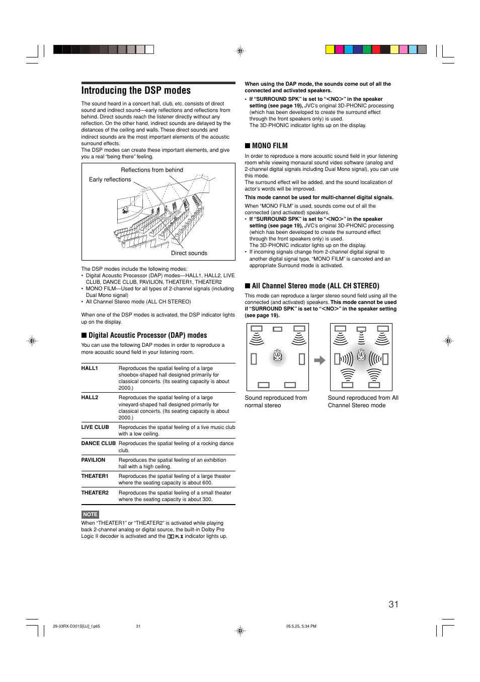 Introducing the dsp modes | JVC LVT1321-010C User Manual | Page 33 / 45