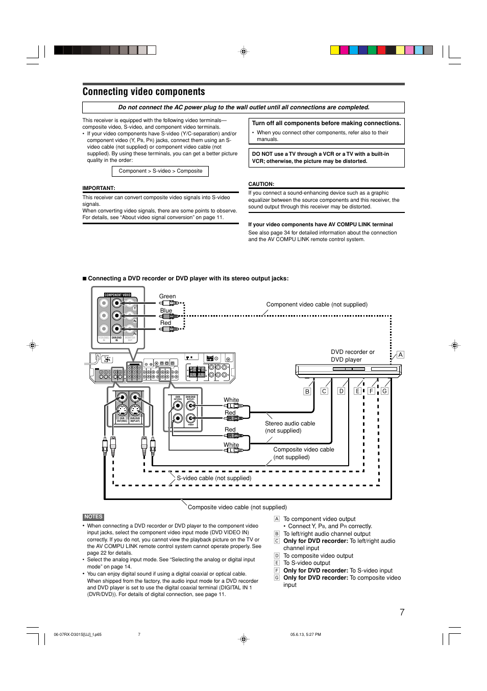 Connecting video components, Iо ‰ п м | JVC LVT1321-010C User Manual | Page 9 / 45