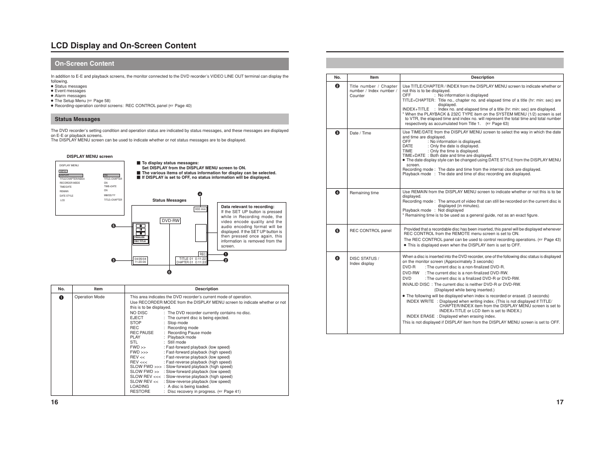 Lcd display and on-screen content, On-screen content | JVC BD-X201M User Manual | Page 14 / 45