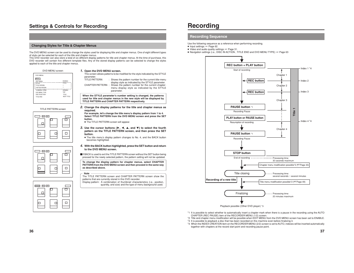 Recording, Settings & controls for recording, Recording sequence | JVC BD-X201M User Manual | Page 24 / 45