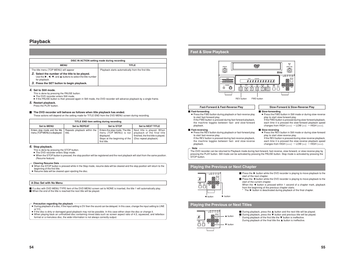 Playback, Playing the previous or next chapter, Playing the previous or next titles | Fast & slow playback | JVC BD-X201M User Manual | Page 33 / 45