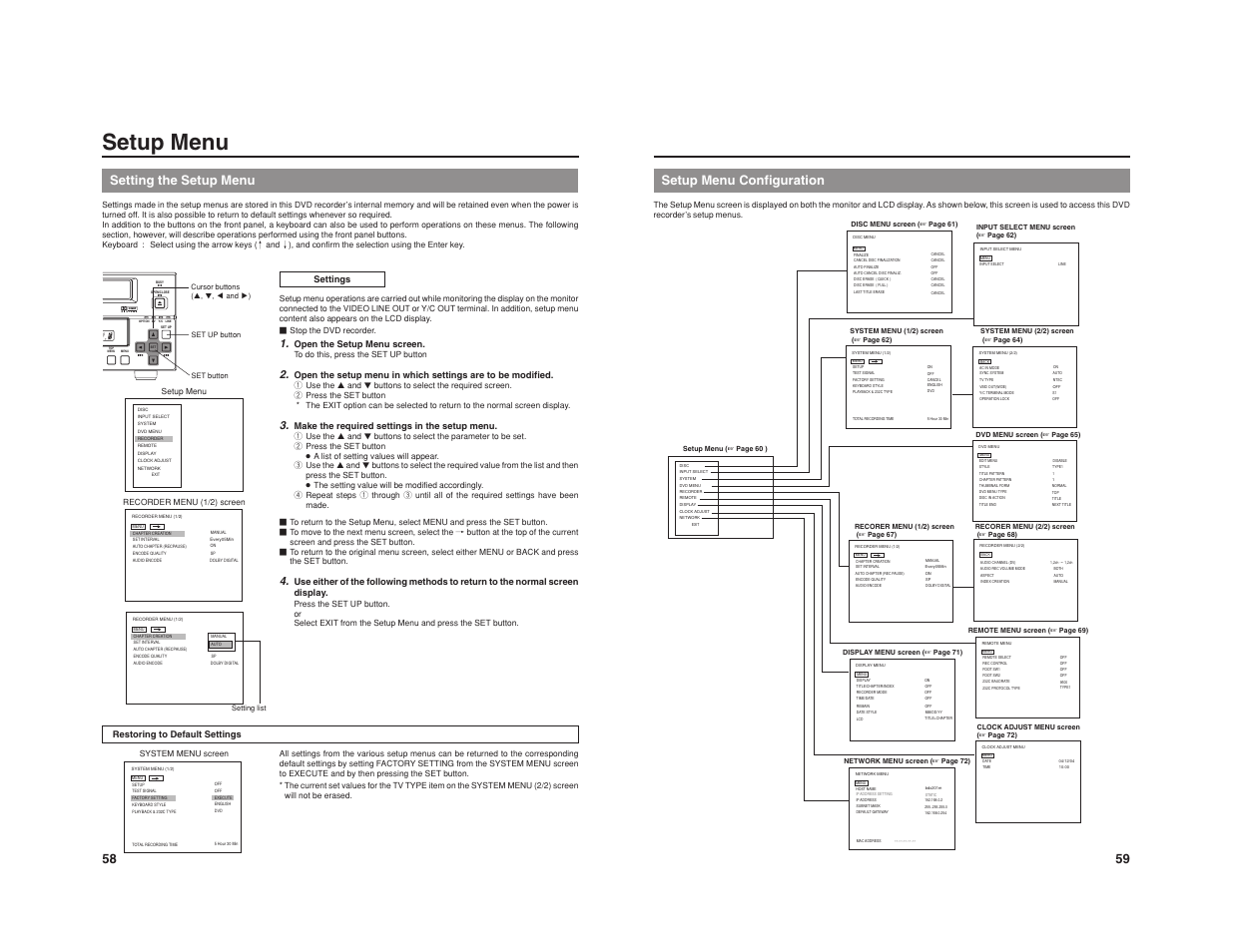 Setup menu, Setting the setup menu, 59 setup menu configuration | JVC BD-X201M User Manual | Page 35 / 45