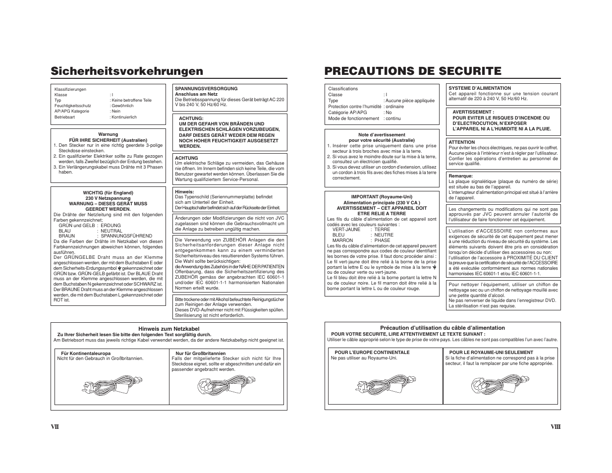 Sicherheitsvorkehrungen, Precautions de securite | JVC BD-X201M User Manual | Page 5 / 45