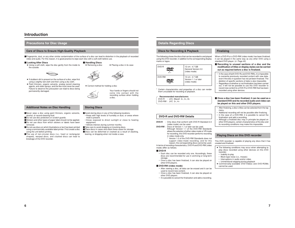 Introduction, Precautions for disc usage, 7details regarding discs | JVC BD-X201M User Manual | Page 9 / 45