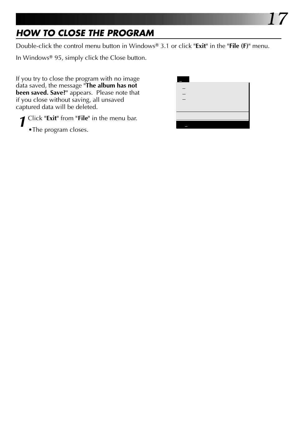 How to close the program | JVC 0397MKV*UN*SN User Manual | Page 17 / 68