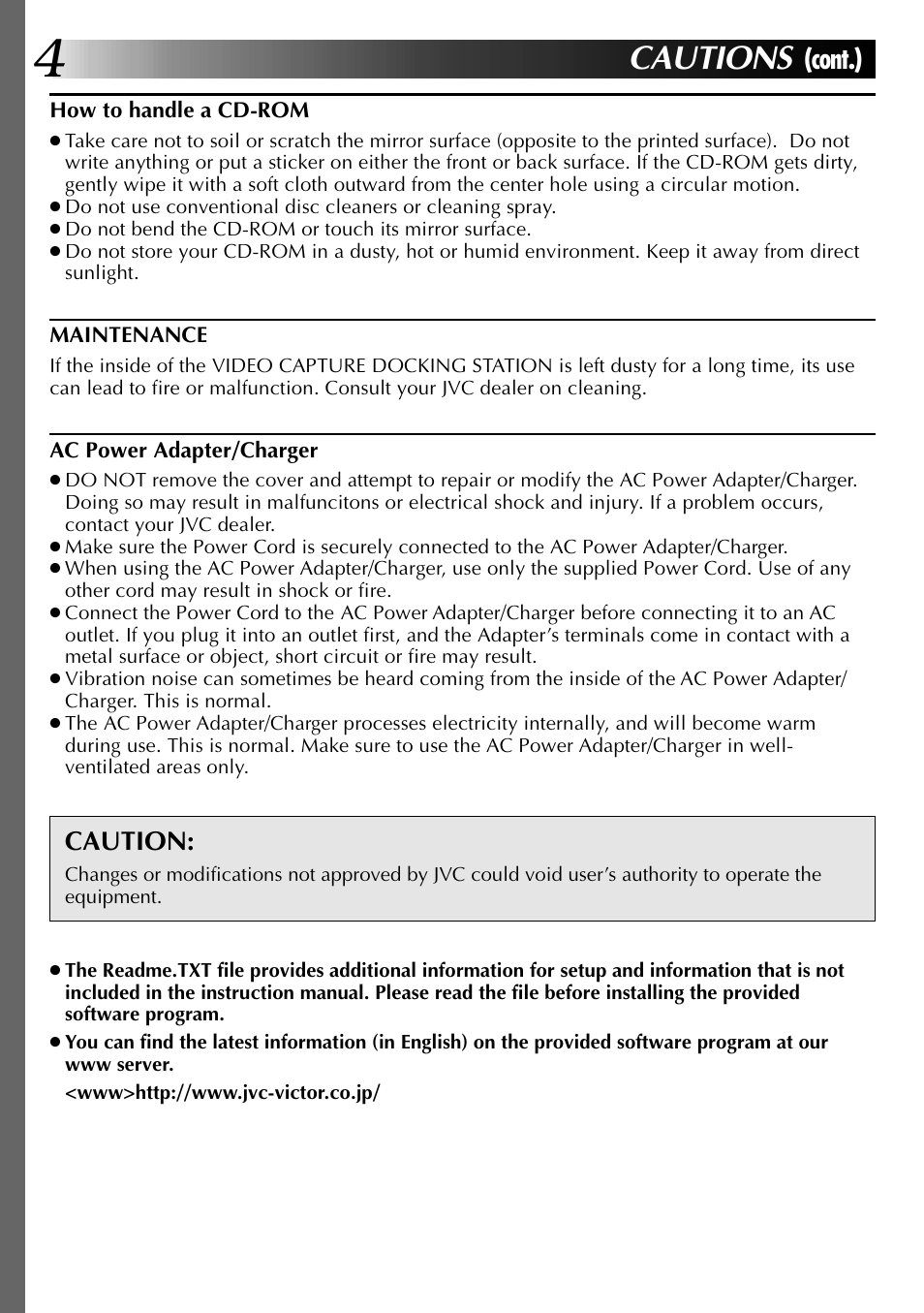 Cautions, Cont.), Caution | JVC 0397MKV*UN*SN User Manual | Page 4 / 68