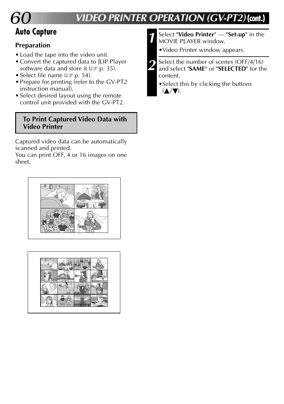 Video printer operation (gv-pt2), Cont.), Auto capture | JVC 0397MKV*UN*SN User Manual | Page 60 / 68