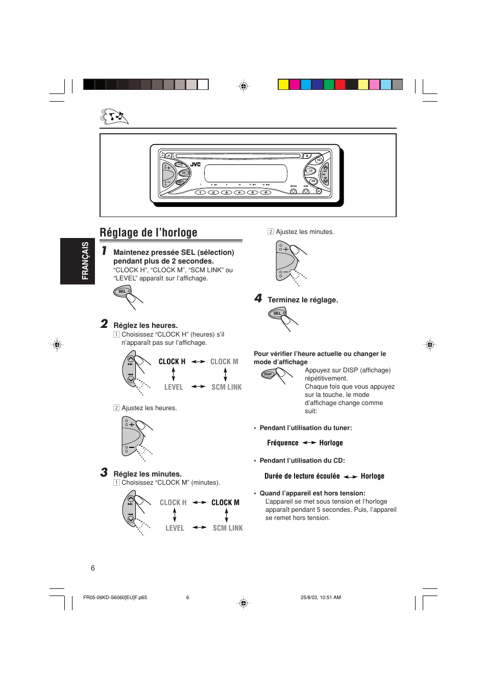 Réglage de l’horloge 1, Fran ç ais | JVC KD-S6060 User Manual | Page 46 / 82