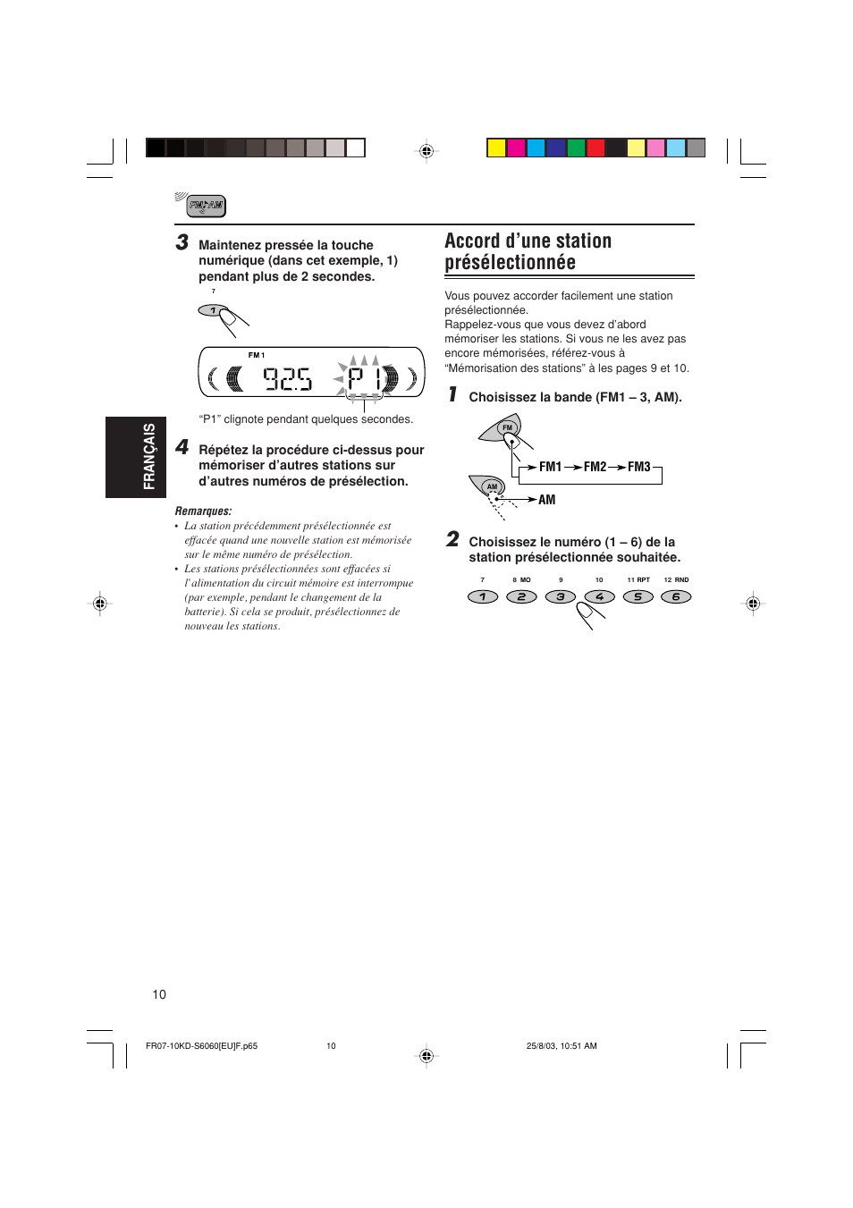 Accord d’une station présélectionnée, Fran ç ais | JVC KD-S6060 User Manual | Page 50 / 82