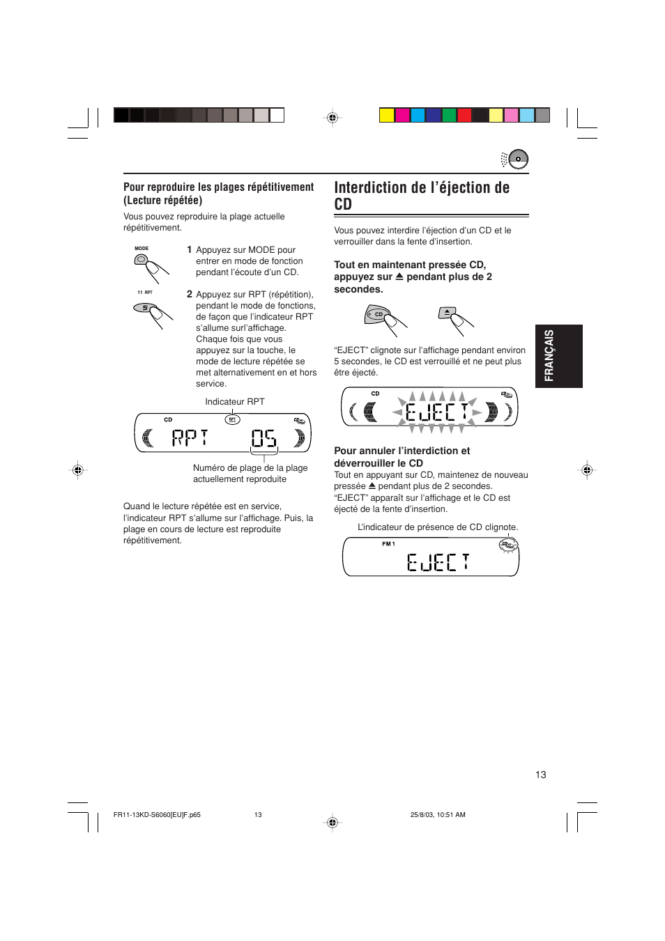 Interdiction de l’éjection de cd | JVC KD-S6060 User Manual | Page 53 / 82