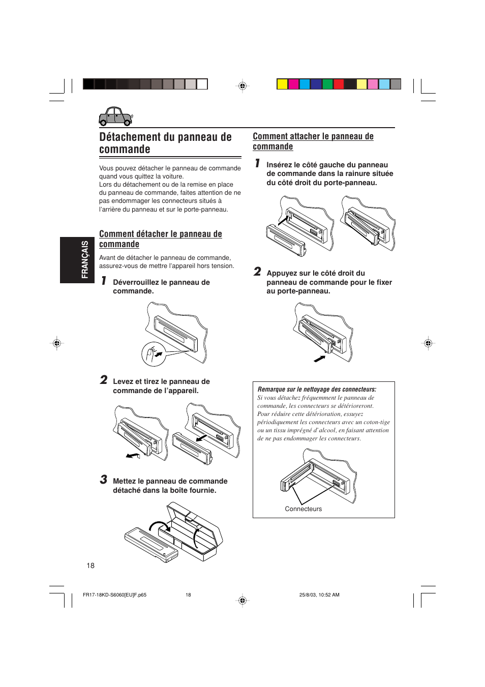 Détachement du panneau de commande | JVC KD-S6060 User Manual | Page 58 / 82