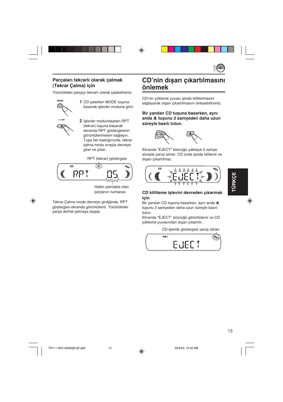 Cd’nin dωπarω çωkartωlmasωnω önlemek | JVC KD-S6060 User Manual | Page 73 / 82