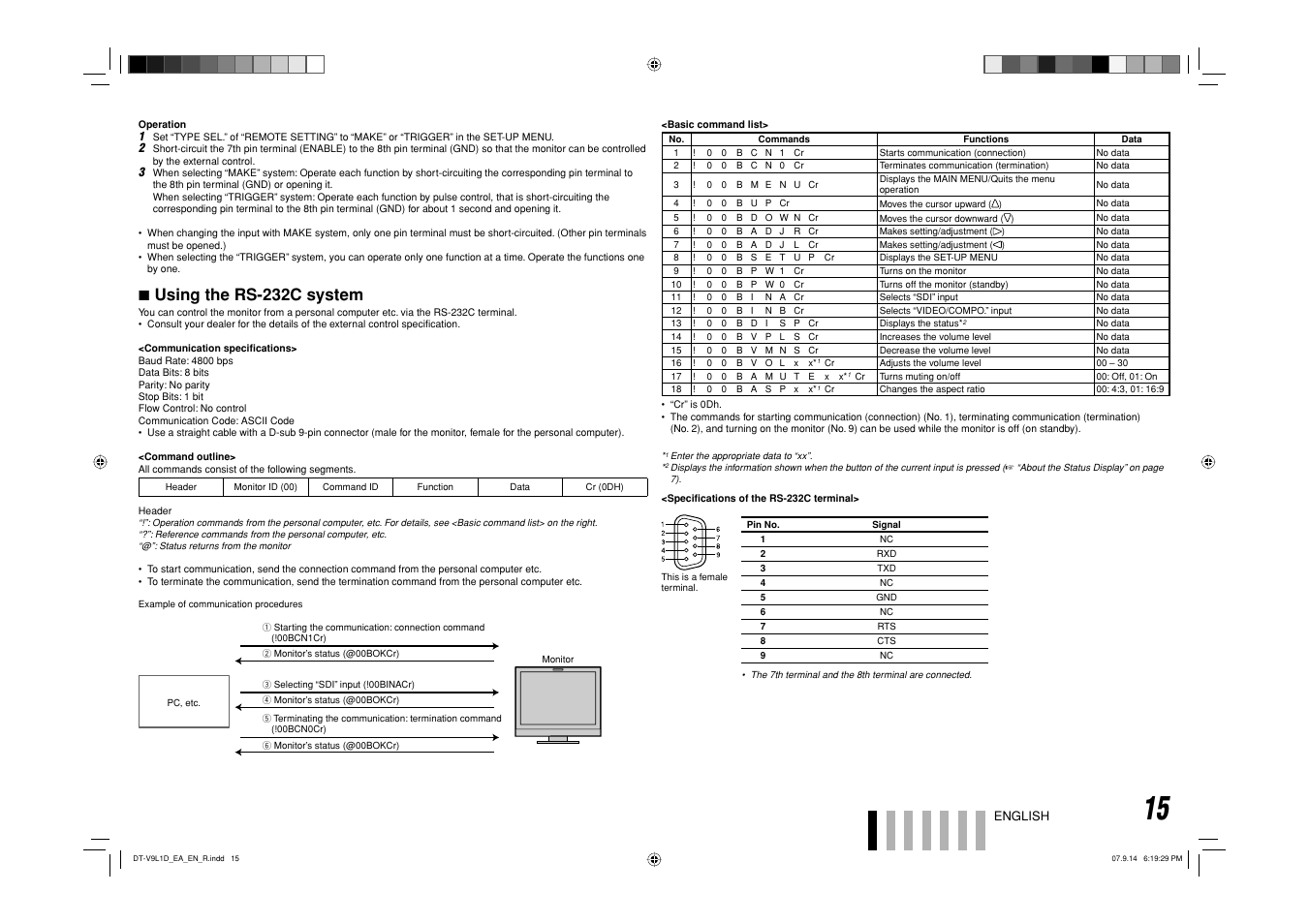 7 using the rs-232c system | JVC DT-V9L1D User Manual | Page 15 / 18