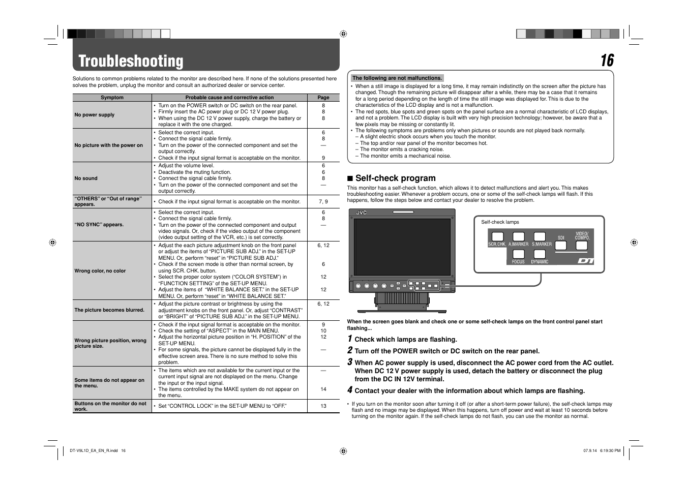 Troubleshooting, 7 self-check program | JVC DT-V9L1D User Manual | Page 16 / 18