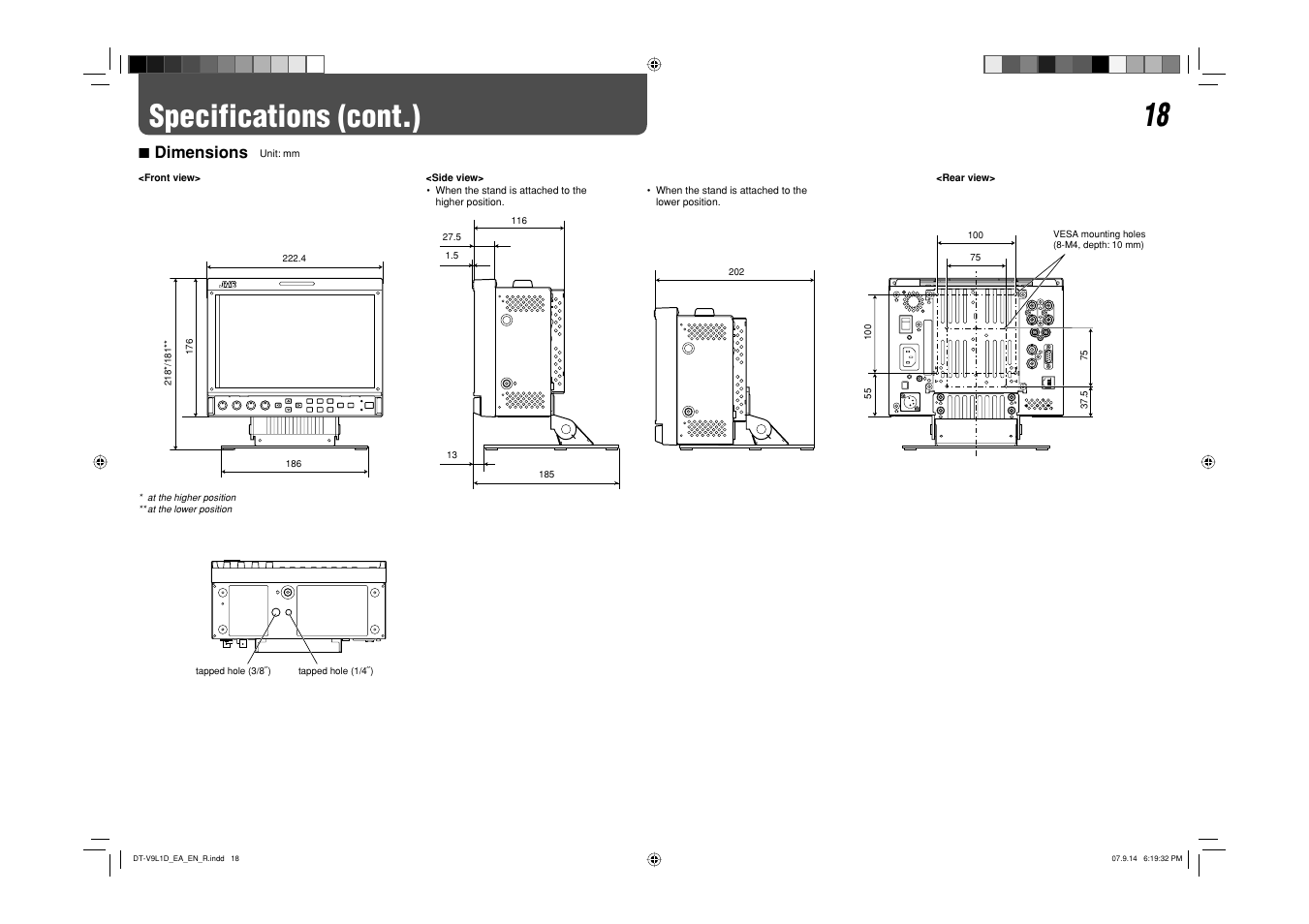 Specifications (cont.), 7 dimensions | JVC DT-V9L1D User Manual | Page 18 / 18