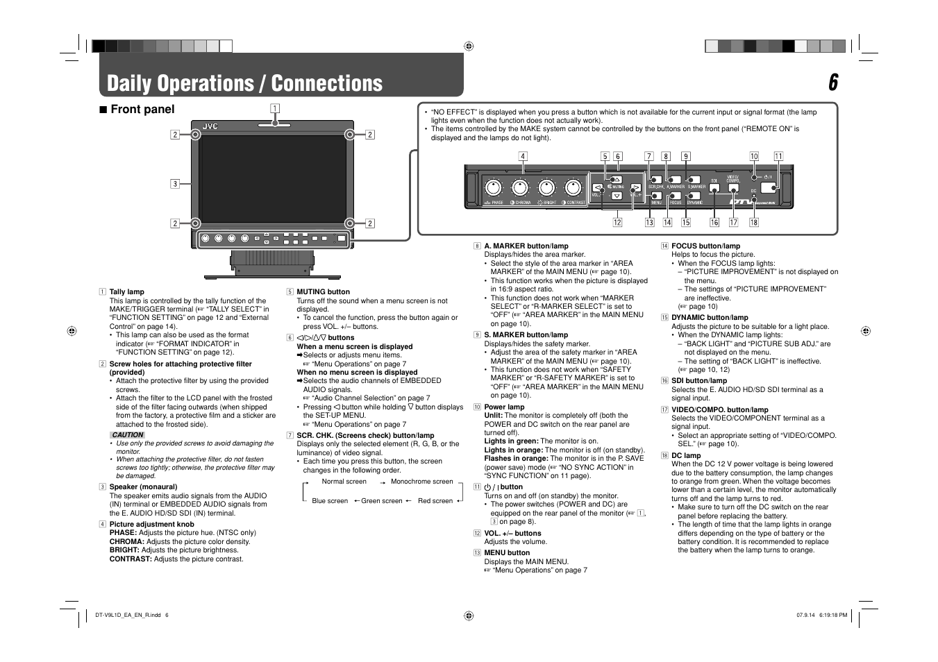 Daily operations / connections, 7 front panel | JVC DT-V9L1D User Manual | Page 6 / 18