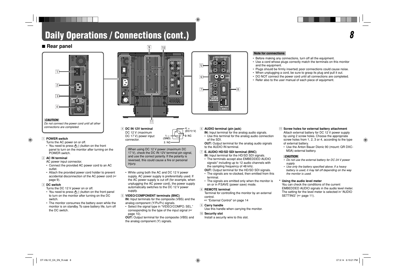 Daily operations / connections (cont.), 7 rear panel | JVC DT-V9L1D User Manual | Page 8 / 18