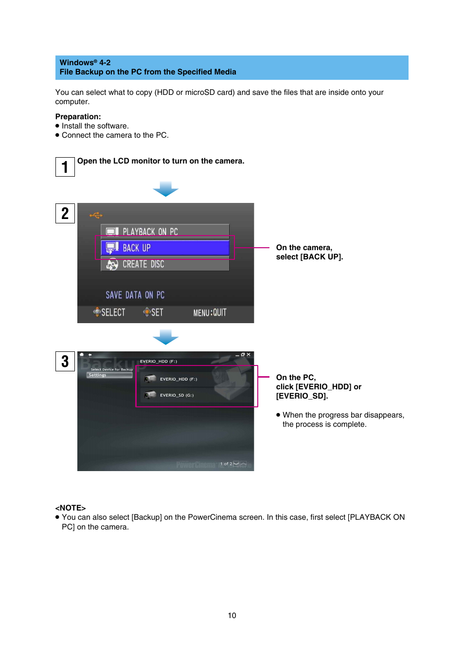 File backup on the pc from the, Specified media | JVC Everio GZ-HD30 User Manual | Page 10 / 48