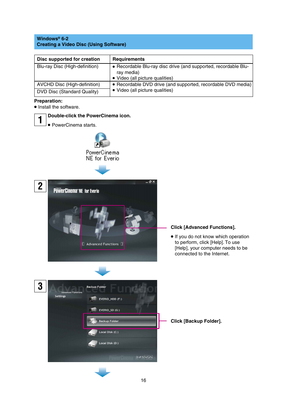 Creating a video disc, Using software) | JVC Everio GZ-HD30 User Manual | Page 16 / 48